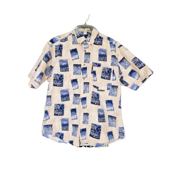Puritan men's medium 100% cotton retro casual button up down shirts Florida reti - Picture 1 of 4